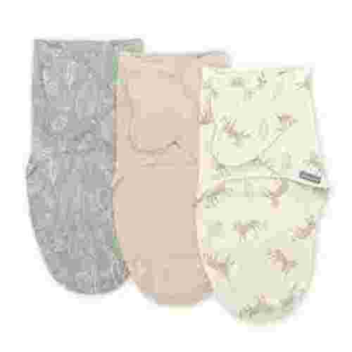SwaddleMe by Ingenuity Monogram Collection Baby Swaddle, 100% Cotton, 0-3 Months, Pocket Fold Design for Easy Changes, 1.0 TOG, 3-Pack - Born Free