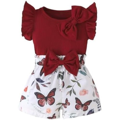 SUREPOCH Toddler Baby Girl Clothes Summer Outfits Ruffled Knit Sleeveless Top Cute Shorts Set Perfect Gifts for Baby Girls