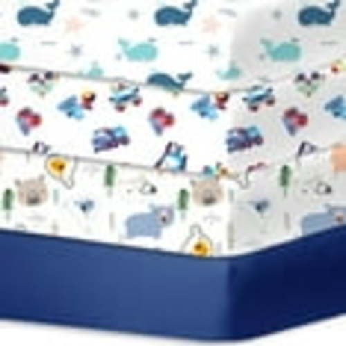 Little Grape Land Crib Sheets for Baby Boys 4 Pack, 28"x 52" Extra Soft Microfiber Crib Sheet Set for Standard Crib & Toddler Mattress Pad, Whale & Toy & Little Bear & Navy Blue