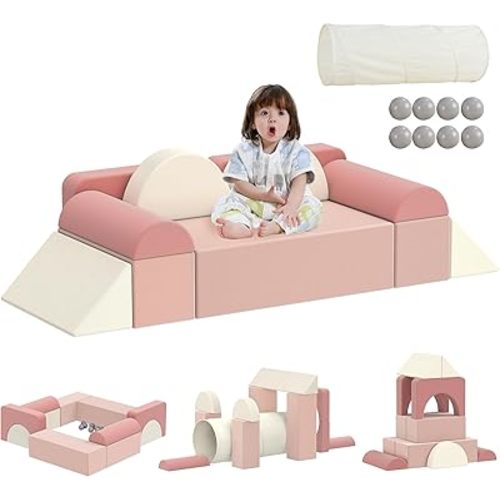 Beright Kids Play Couch, Nugget Couch for Toddlers, Kids Furniture for Playroom, Kids Foam Convertible Play Building Fort, for Christmas and New Year, Pink