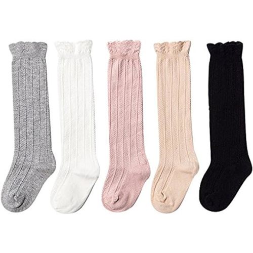 5 Pack Baby Girl Knee High Socks Toddler Dress Socks Baby Bow Stocking Cotton Infant Socks