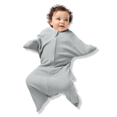 SleepingBaby Zipadee-Zip Transition Swaddle - Warm Fleece Baby Swaddle Blanket with Zipper Convenience - Heather Grey, Medium (6-12 Month)