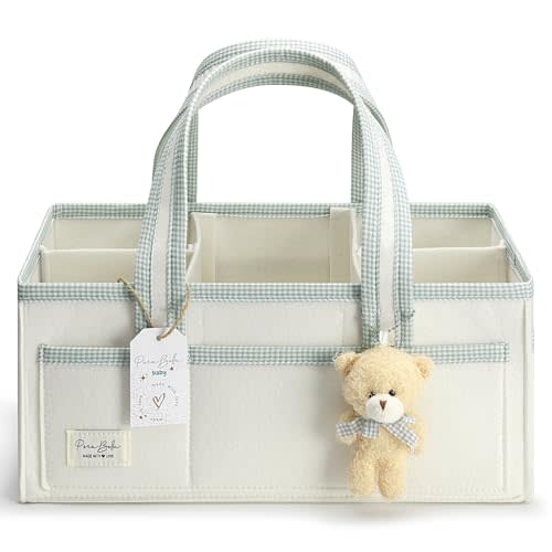 PeraBella XL Diaper Caddy Organizer With Handle, Baby Shower Gifts Basket Bag, Registry Search Must Haves Items, Newborn Girl Boy Nursery Storage Organizer, Baby Bag Essentials, Car Diaper Caddy Cart