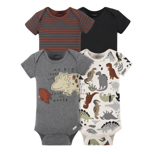 Gerber Baby Neutral Short Sleeve Onesies Bodysuits, 4-Pack, Sizes Newborn - 24 Months
