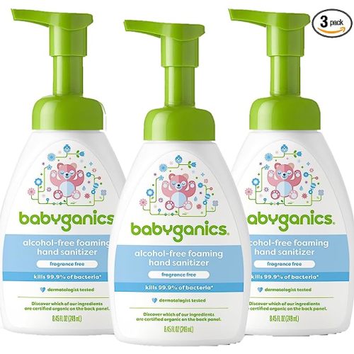 Babyganics Foaming Pump Hand Sanitizer, Alcohol Free, Fragrance Free, Kills 99.9% of Common Bacteria, Moisturizing, 8.45 Fl Oz (Pack of 3)