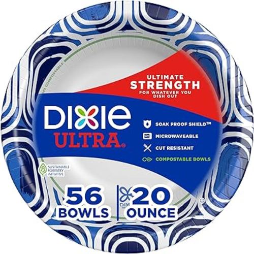 DIXIE ULTRA, Large Paper Bowls, 20 Oz, 56 Count, Microwave Safe, Compostable, Disposable Bowls Great For Breakfast, Lunch, And Dinner Meals