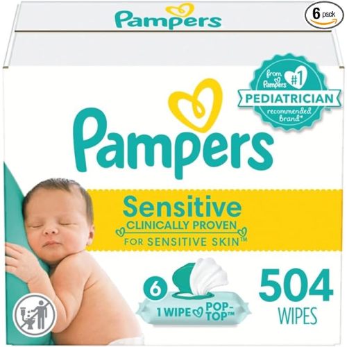 Pampers Sensitive Baby Wipes - Water Based, Hypoallergenic and Unscented