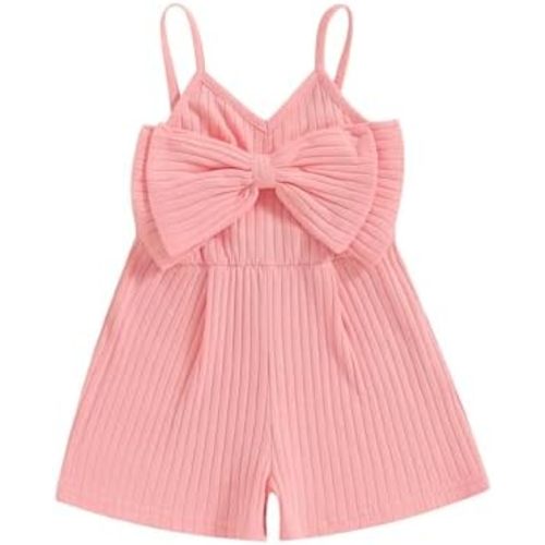 Kuriozud Toddler Girl Romper Baby Girl Sleeveless Jumpsuit with Cute Bow Summer Clothes Ribbed Halter One Piece Outfit