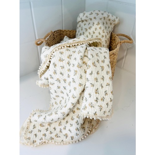 Muslin Swaddle Blanket for Baby Girl, 100% Cotton Double Gauze Baby Blanket | Organic Muslin Swaddle Blanket | Wildflower Blanket | Vintage