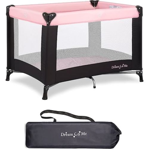 Dream On Me Nest Portable Playard in Pink with Carrybag an Shoulder Strap, Lightweight, Packable and Easy Setup Baby Playard, Breathable Mesh Sides and Soft Fabric - Comes with a Removable Padded Mat