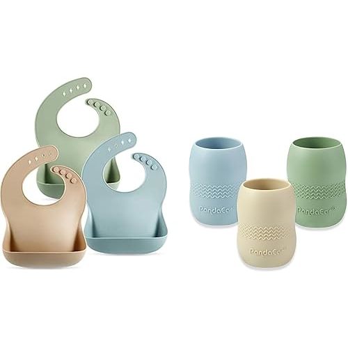 PandaEar Set of 3 Cute Silicone Bib & Baby Cup