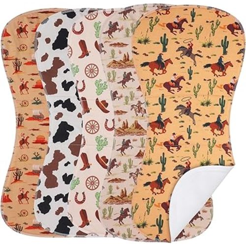 5 Pack Burp Cloths Soft Absorbent Burping Cloths for Babies Girl Boy Nursery Decor Spit up Rags Burping Rags with 5 Labels for Infant Newborn Gifts, 19 x 9 Inches(Western)