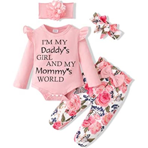 Newborn Infant Baby Girl Clothes Ruffle Romper Toddler Girl Floral Cotton Pant Sets Girls' Clothing Outfit