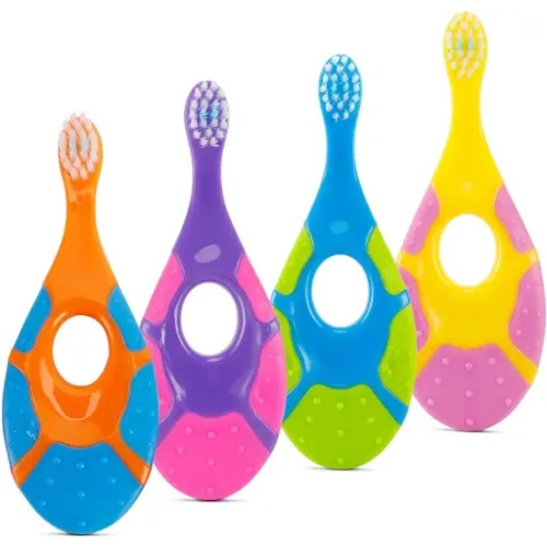 Baby Toothbrush for 0-2 Years, Safe and Sturdy, Toddler Oral Care Teether Brush, Extra Soft Bristle for Baby Teeth and Infant Gums, Dentist Recommended (4-Pack)