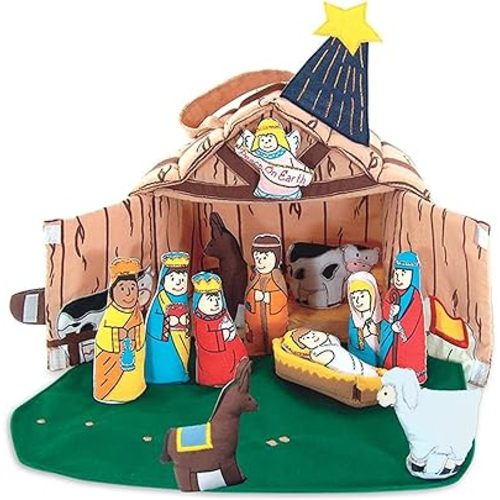Nativity Christmas Manger House Creche Play Set Interactive Holiday Creche Scene for Children | Soft Fabric Christmas Play Set for Toddlers | Interactive Cloth Activity Toy