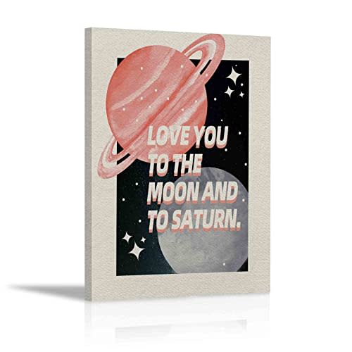 KEUSPI pink room deocr Love You to The Moon and to Saturn Wall Decor pink Saturn Canvas Wall Art pink room Painting Paints Picture deocr For Bedroom Girls Room11x14