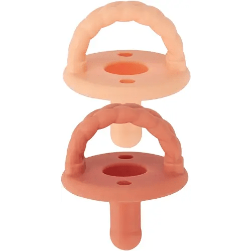 Itzy Ritzy Silicone Pacifiers for Newborn - Sweetie Soother Pacifiers Feature Collapsible Handle & Two Air Holes for Added Safety; for Ages Newborn and Up, Set of 2 in Apricot & Terracotta