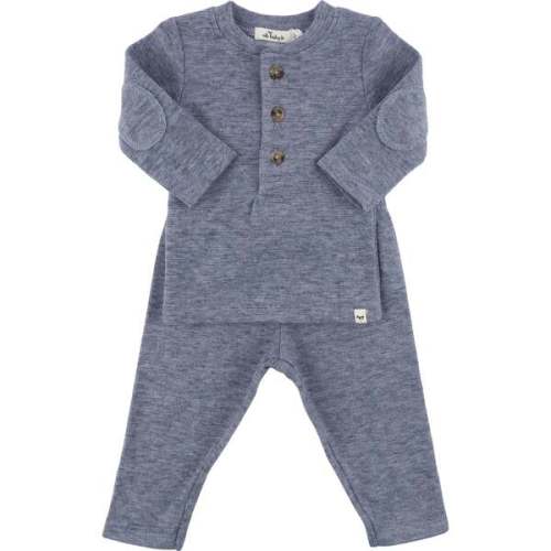 Mini Honeycomb Henley Elbow Patch 2pc Set, Denim - oh baby! Mixed Apparel Set | Maisonette