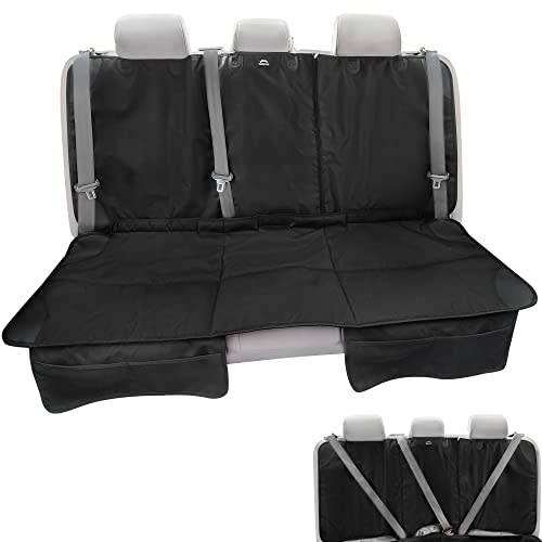 Caricar Car Seat Protector, Under Child Car Seats Cover | Waterproof, 3 Functional Rear Belts, Baby Carseat Cushion, Covers Fabric and Leather Seats | 4Pockets Non-Slip Thick Padding