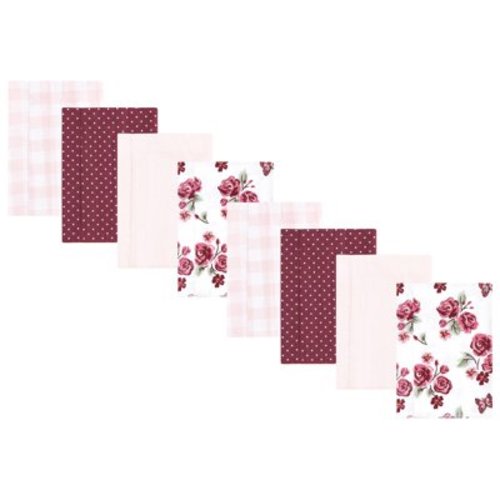 Hudson Baby Boys and Girls Cotton Poly Flannel Burp Cloths 8-Pack, Sweet Roses, One Size