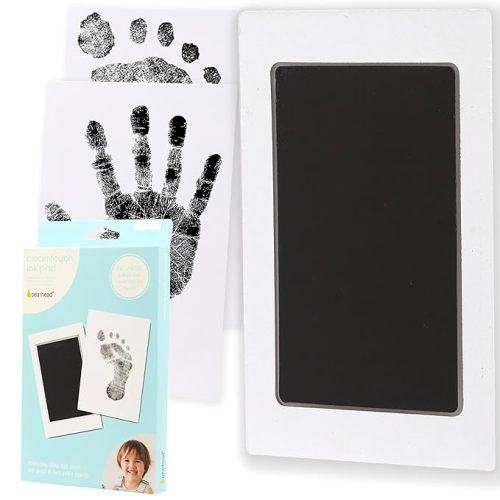 Pearhead Clean-Touch Baby Ink Pad, No Mess Clean-Touch Ink Pad with Imprint Cards, Safe for Skin, Perfect DIY Handprint and Footprint Keepsake for Family - Black, Medium/Large
