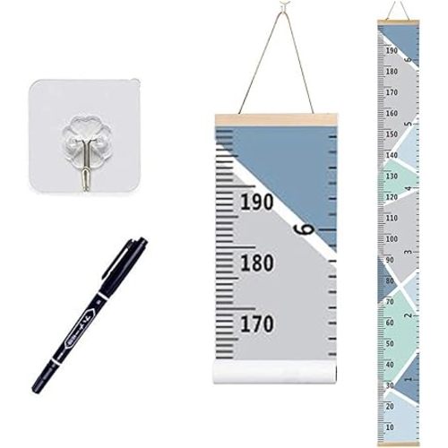Growth Chart Wall Hanging, Portable Kids Wall Ruler Removable Height Measure Chart for Boys Girls Growth Ruler from Baby to Adult for Child's Room Decoration 79''7.9''