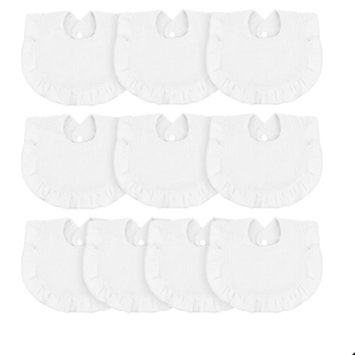 Seematn 10 Pcs Baby Muslin Bibs Drool Bibs Bandana Ruffle Soft Cotton for Newborn Baby Infants Girl Teething Toddlers Boy(White)