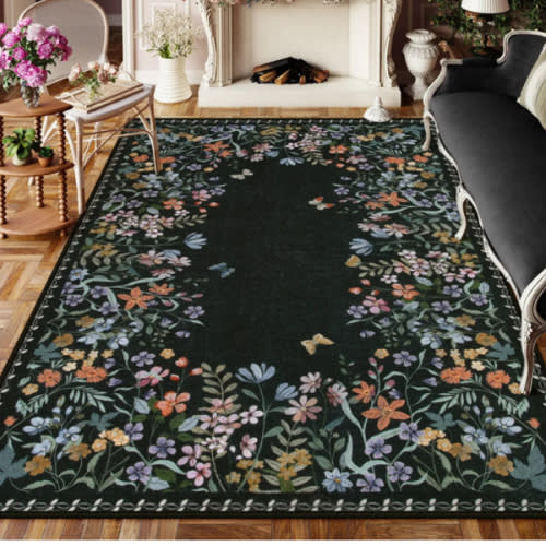 Solene Modern Blooming Floral Garden Black Area Rug - Lahome - 5 x 7 - Black / Solene