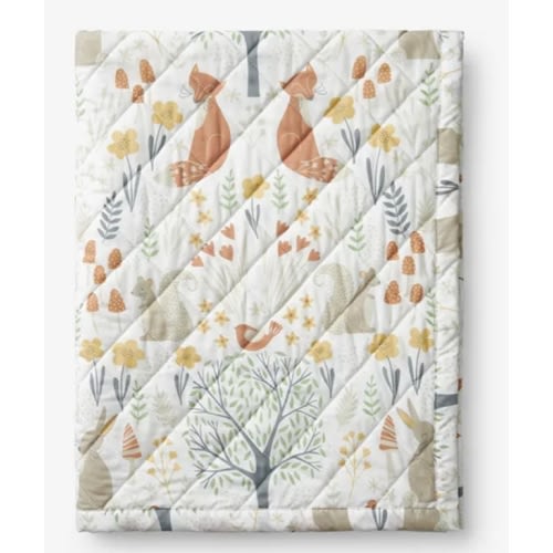 Forest Animals Classic Cool Organic Cotton Percale Quilted Reversible Sherpa Stroller Blanket