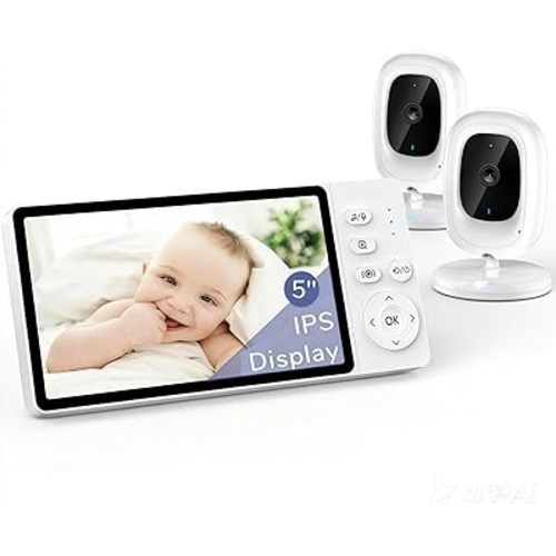 Video Baby Monitor, 2 Cameras, 1080P 5" IPS Screen, No WiFi