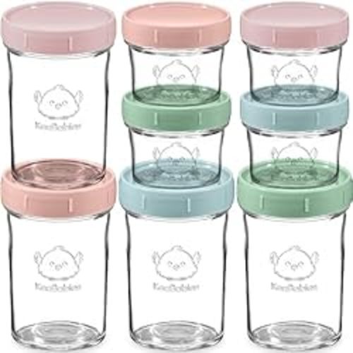 KeaBabies 4pk 8oz & 4pk 4oz Glass Baby Food Containers - Leak-Proof, Microwavable Small Baby Glass Jars with Lids, Baby Food Storage Containers,Baby Snack Containers,BPA-Free Baby Food Jars(Musk Dusk) - 4-pk 8oz | 4-pk 4oz