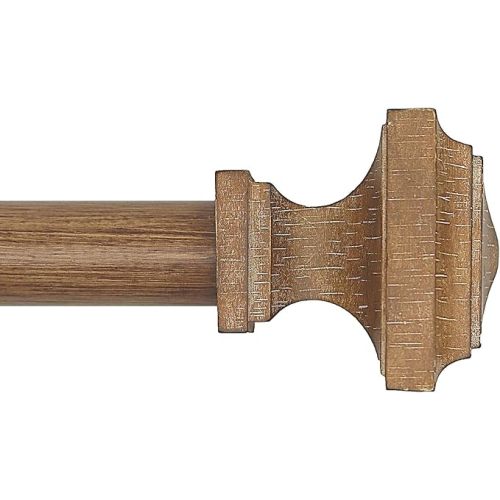 Wood Curtain Rods for Windows 32 to 88 Inch, 1 Inch Diameter Wood Decorative Treatment Single Window Curtain Rods - Square Imitation Wood Grain Finial 1 Pack