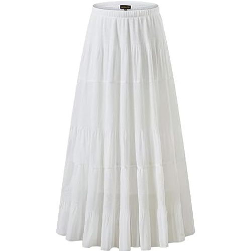 NASHALYLY Women's Chiffon Elastic High Waist Pleated A-Line Flared Maxi Skirts