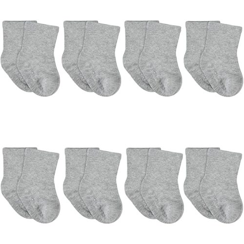 Gerber Unisex Baby and Toddler 8-Pack Wiggle-Proof Jersey Crew Socks - 0-6 Months - Gray Heather