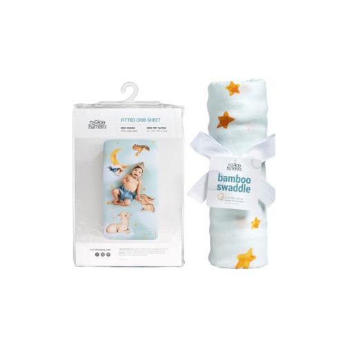 ROOKIE HUMANS Cotton Sateen Crib Sheet & Muslin Swaddle Set, Wonderland