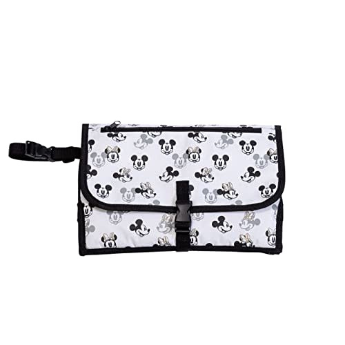 Disney Baby by J.L. Childress Portable Diaper Changing Station for Baby - Includes Wipes Case, Storage Pockets - Disney World Travel Essential - Travel Diaper Changing Kit - Mickey Minnie Ivory