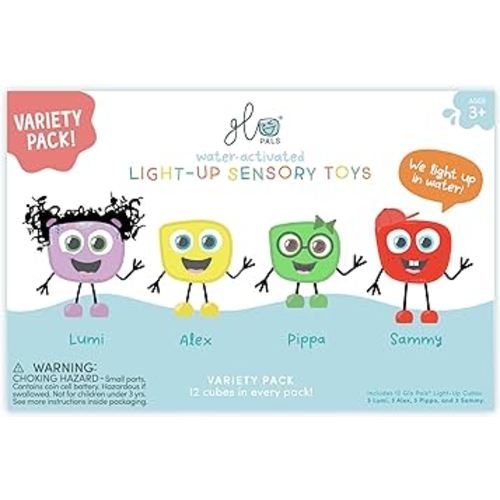 Glo Pals Water-Activated Light-Up Cubes for Sensory Play – 12 Pack