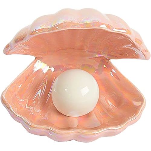 BinaryABC Ceramics Shell Pearl Light Led Lamp Portable Night Light Tabletop Light,Christmas Gift(Pink)