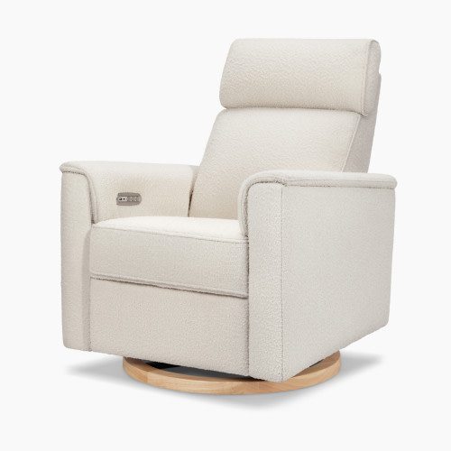 Namesake Willa Plus Power Glider Recliner w/ Power Headrest - Ivory Boucle With Light Wood Base