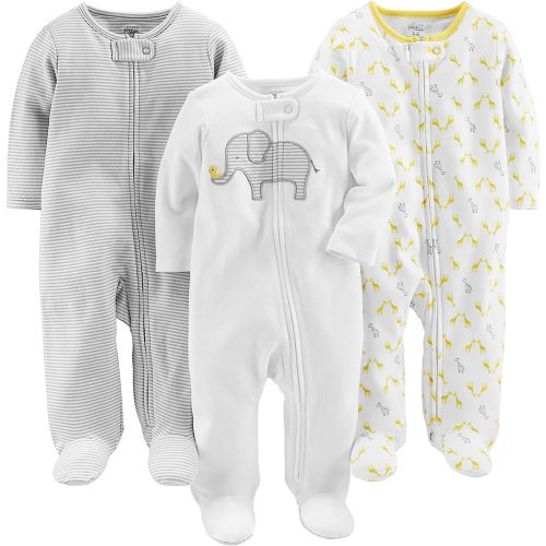 Simple Joys by Carter's Unisex Babies' Cotton Footed Sleep and Play, Pack of 3