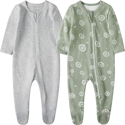 O2 BABY Baby Boys Girls Organic Cotton Zip-Front Sleeper Pajamas, Footed Sleep 'n Play