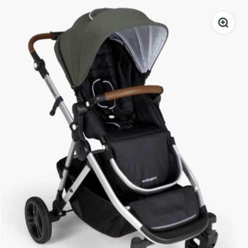Stroller , forest green , stars, brown leather