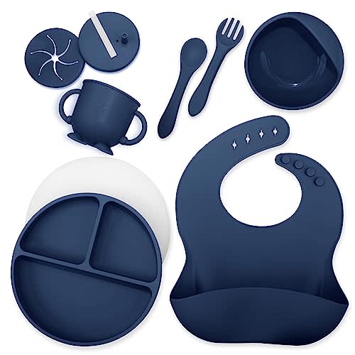 Baby Led Weaning - Silicone Baby Feeding Set - Baby Led Weaning Supplies - Baby Led Weaning Utensils - Silicone Plates For Baby - Silicone Bibs for Babies - 6 Month Old Baby Essentials - Baby Products