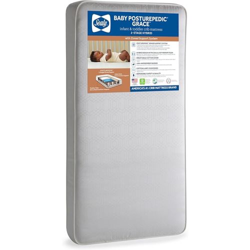 Sealy Baby Posturepedic Grace Hybrid - Firm 2-Stage Crib Mattress with Breathable Waterproof Barrier - GREENGUARD Gold Certified, Soy-enhanced Foam for Infants and Toddlers, Made in the USA (52x28")