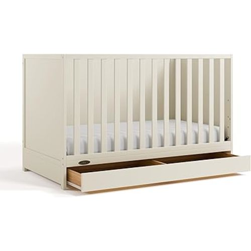 Graco Theo 3-in-1 Convertible Crib with Storage Drawer (Frosted Oat) – GREENGUARD Gold Certified Baby Crib Crafted from Wood, Converts to Toddler Bed, Daybed, and Full-Size Bed