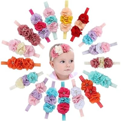 FZBNSRKO Baby Girls Floral Headbands Set,10 Pack Mixed Baby Chiffon Headbands Baby Girl Flower Headband Elastic Hairband for Newborn Toddler Hair Accessories(3 flowers)