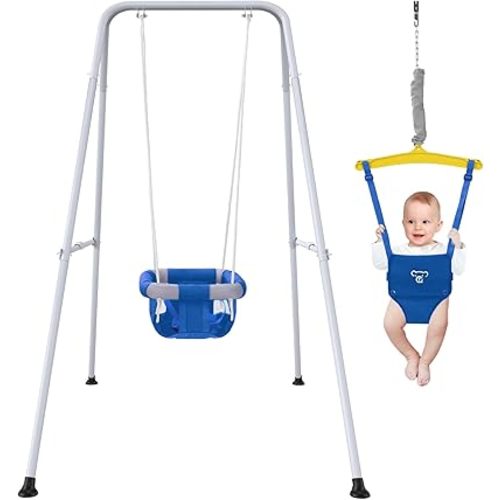 2 in 1 Baby Jumper with Swing - Indoor and Outdoor Use, Toddler Swing with Foldable Stand (Blue)