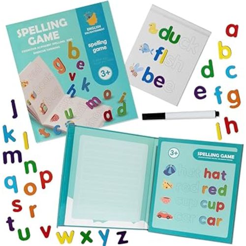 Magnetic Spelling Words Game Book - Educational Alphabet Matching Toy for Kids, for Boys & Girls Ages 3-5 Learn to Read, Spell, Write & Erase, Perfect for Kindergarten & Toddlers