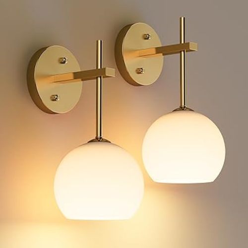 MOITA Wall Sconces Set of Two, Wireless Battery Operated Wall Decor with Remote, Sconces Wall Lighting with Frosted Glass Shade, Upward and Downward Installation, 12 RGB Colors and 3 CCT Options