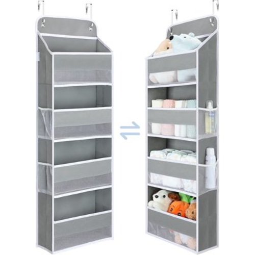 Yecaye Over the Door Organizer, 1 Pack 4-Tier Hanging Storage Nursery Shelves Baby Organizers, Gray